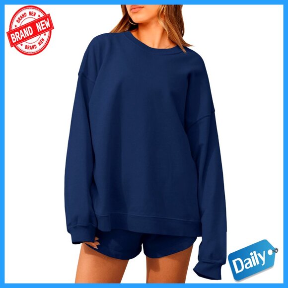Oversized Sweatsuit Set Long Sleeve Crewneck Sweatshirt and Shorts Lounge Wear